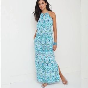 Tommy Bahama Blue Ikat High Neck Maxi Dress